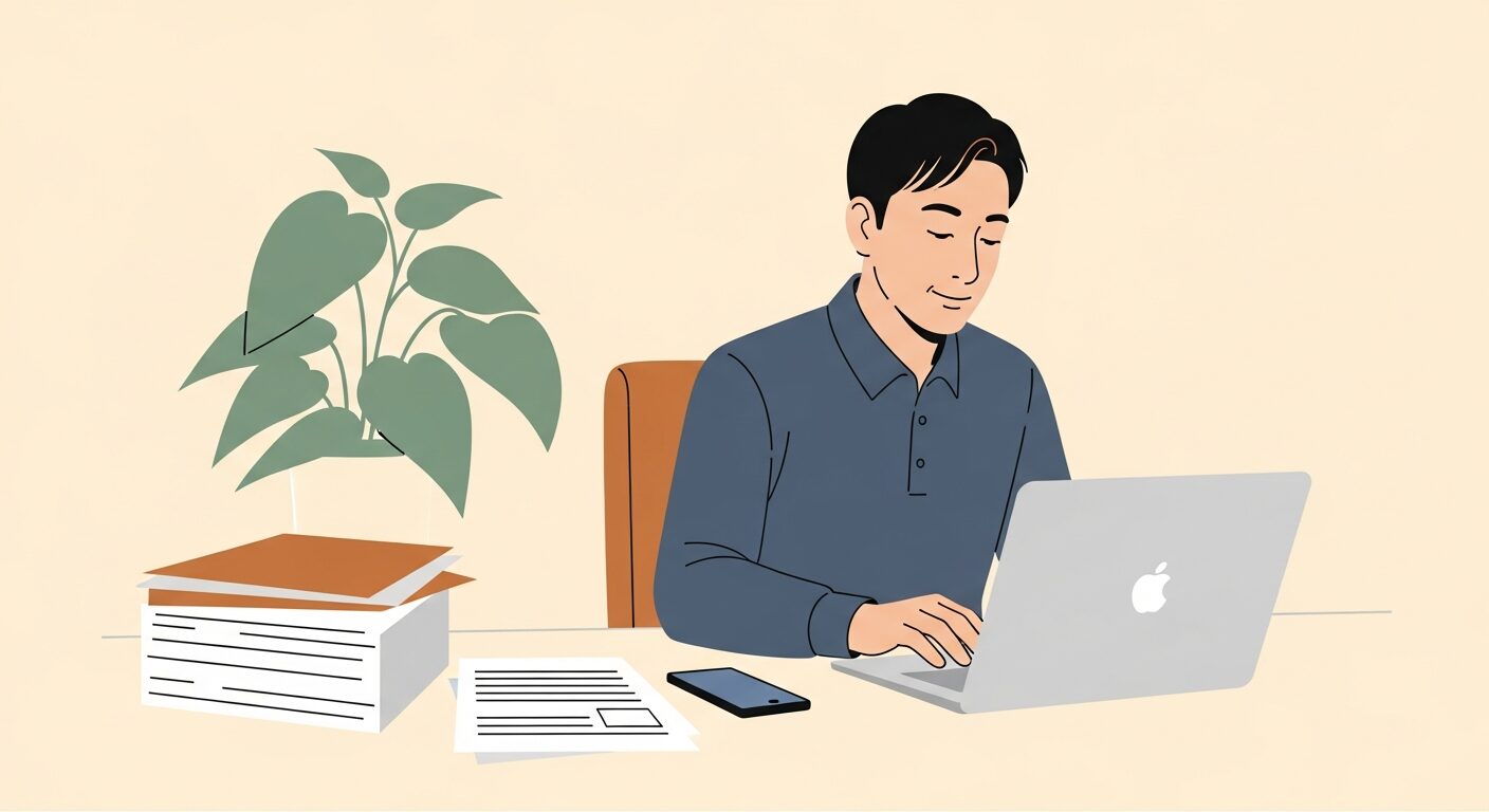採用課題が解消され落ち着いて業務に集中する経営者のシーン